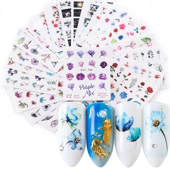 1 Folha de Água de Flor de Transferência de controle Deslizante Flor Série de Nail Arts Adesivos de Manicure Nail Art de Decoração Adesivos de DIY Fashion Envolve Dicas