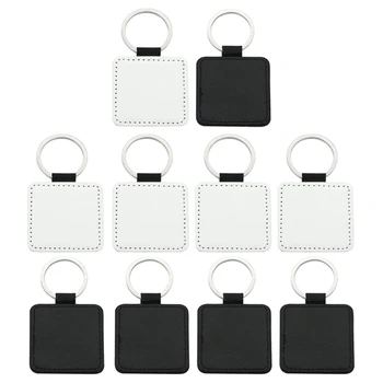 10Pcs de Couro, Chaveiros em Branco Coração Redondo Quadrado de MDF Chaveiros de Sublimação de Transferência de Calor Chaveiros Kit para confecção de bijuteria