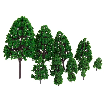 12Pieces Plástico Verde das Árvores Modelo de Trem Ferrovia Parque Jardim Paisagem Paisagem Paisagem DIY Escala 1/50 Árvores Brinquedos
