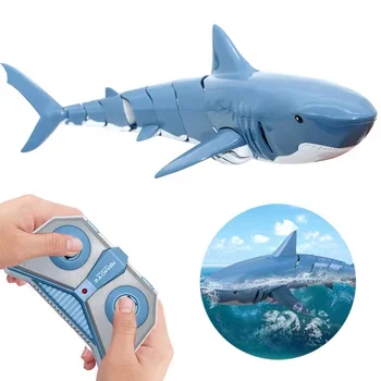 2.4 G RC Peixe Tubarão Barco Robô Rádio Simulação Impermeável Modelo de Controle Remoto Eletrônico de Natação Animal de Brinquedos Para Crianças de Presente