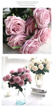 2 pcs Flores de Seda 10 Cabeça de Rose Bouquet de Simulação de Alta Flores Para a Decoração da Casa Grande