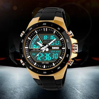 2020 Novo novo Relógio Masculino dos Homens Dual Display Impermeável Multi Função Led Esportes Relógio Despertador Ouro Relógio Masculino Часы Мужские