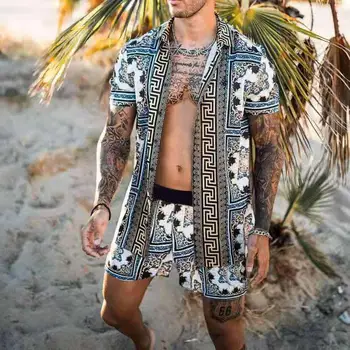 2021 Nova Moda Homens Conjuntos De Impressão Nacionais Estilo Havaiano De Manga Curta-Mens Conjunto De Verão Casual Camisa Floral Praia De Duas Peças De Terno