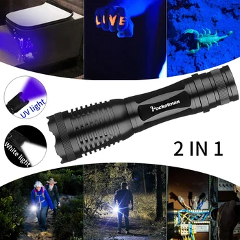 25000LM 2 Em 1 Lanterna UV 395nm UV Lanterna UV Lanternas Ultravioleta Detector de Urina para uma Urina de animais de Estimação Captura de Escorpiões