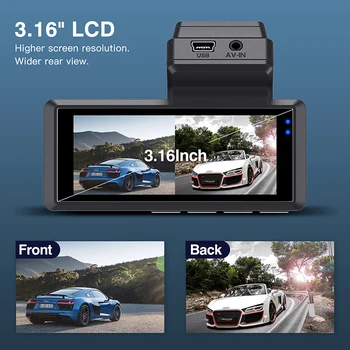 3.16 polegadas, wi-Fi Full HD 1080P traço cam Visão Noturna G sensor Automático de Vídeo do Carro DashCam Gravador de Frente e Traseira Duplo Registro