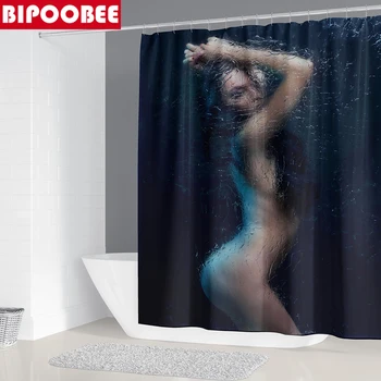 3D Sexy Lady Pernas Longas Impresso casa de Banho Cortina de Chuveiro Menina Bonita do Corpo Magro Banheira Cortinas de Poliéster Impermeável a Decoração Home