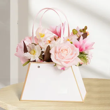4PCS de Flores Rosa de Papel de Embrulho, Caixas de Florais de papel de Plástico de Festa de Embalagem de Presente Caixa de Saco de Presente de Dia dos Namorados Festa de Casamento Deco