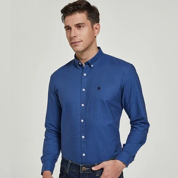 Algodão Camisa de Oxford para os Homens de Negócios Casual Manga Longa Logotipo Sólido Camisas de Mens Regular Ajuste Confortável, Sem Bolso de Peito