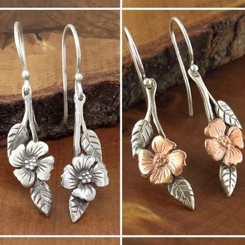 Asa Yu boêmio de duas cores, ouro de rosa, flor de folhas de ouvido anel desejo popular 925 estilo de prata tailandês da cor da jóia de fábrica