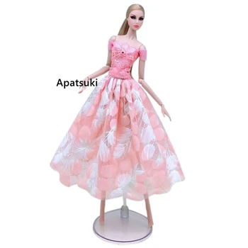 Cor-de-rosa Vestido Para a Boneca Barbie com Roupas Conjunto de Roupas de Moda de Vestido de Festa de Rendas Superior a Camisa Pena Saia de 1/6 BJD Bonecas Acessórios Brinquedos