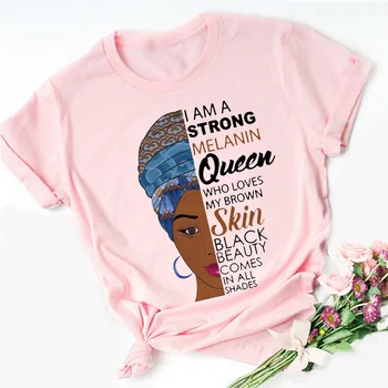 Eu Sou Um Forte Melanina Rainha Rosa T-shirt Nova Senhoras Roupa Preta Africana Menina Mês da História Feminina T-Shirt Melanina Mulher Tshirt