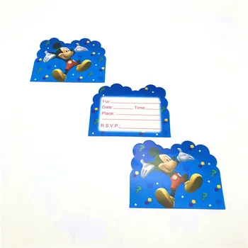 Fonte do partido 10pcs Disney Mickey Mouse Criança Menino Feliz Festa de Aniversário de Papel Cartão de Agradecimento Cartão Convite Cartão Alimentação