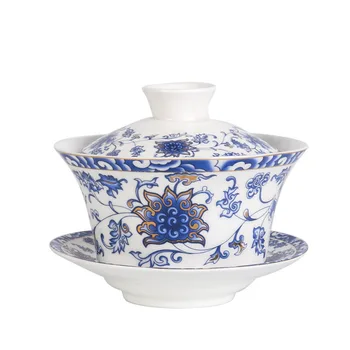 Grande 300ML de porcelana de Ossos Gaiwan Cerâmica Bule de chá Xícara Com Pires pintado a Mão Tigela de Chá Tureens Kung Fu Chinês Cerimônia do Chá Definir