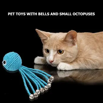 Interativa do Gato de Brinquedo Bonito Corda Azul Polvo em forma de Brinquedo, Com Bell Ball Suprimentos para animais de Estimação Interativo Pegar Bola Mordida de Formação de Brinquedo