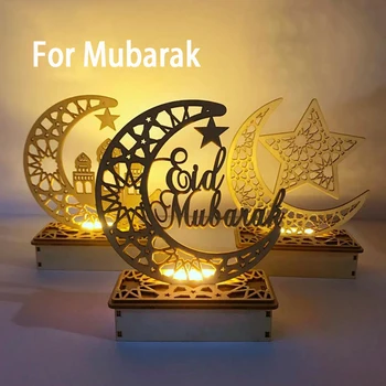 LED de Madeira Pingente Eid Mubarak Ramadã Decoração Para a Casa Islâmica Muçulmana Decoração para uma Festa do Ramadã E Eid Decoração