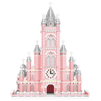 Mundialmente Famosa Arquitetura de Igreja do Sagrado Coração de DIY Diamante Construção de desenhos animados Blocos de Tijolos cor-de-Rosa Crianças Brinquedo de Presente 6410pcs