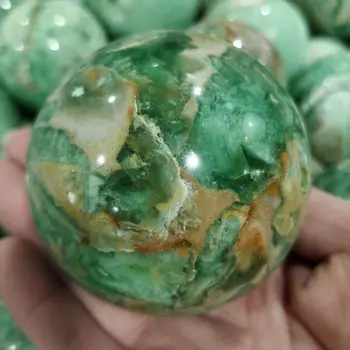 Natural Matérias Minerais Quartzo Clorita Bola Decorativa Verde Cristal Com Druse Esfera De Cura Paisagem De Pedra Vintage Acessórios