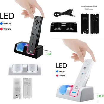 Para Wii /Wii U Controlador Remoto Bateria Recarregável &Carregador Dock Station