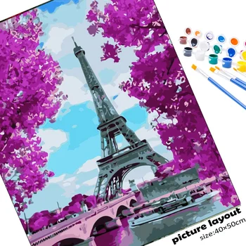 Paris Pintura A Óleo Por Números Definir Torre Eiffel Diy Imagem Pelo Número De Paisagem Adultos Kits De Arte Da Cidade De Parede Decoração Da Casa Do Artesanato De Presente