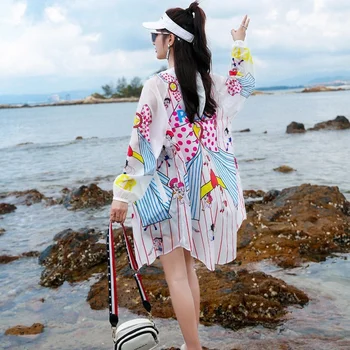 Plus Size com Capuz de Proteção contra o Sol, Roupas de Verão, Roupas da Moda de Impressão das Mulheres coreano Protetor solar Mulheres Revestimento UV camada Fina Y313