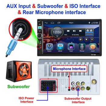 Podofo 2 Din som do Carro Estações de Rádio Bluetooth Autoradio Multimídia MP5 Player FM Receptor DAB+ Subwoofer, Microfone Externo