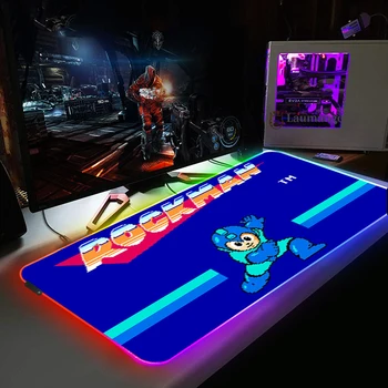 RGB Mouse Pad Gamer Tapetes de Rockman Único Anime Portátil Anti-derrapante Tapete de Mesa de Luz de LED Tapete teclado Gamer de Pc Ratos Mause Playmat