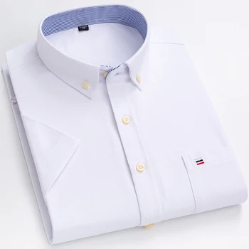 S~7xl Camisas de Algodão para Homens de Manga Curta Verão Plus Size Camisa Xadrez Listrado Masculino Camisa Business Casual Branco Novo Ajuste Regular