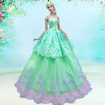 Verde de Renda Multi-camada de Vestido de Noiva Para a Boneca Barbie com Roupas Roupas de Moda de Vestido de Festa Para a 1/6 BJD Bonecas Acessórios Brinquedos