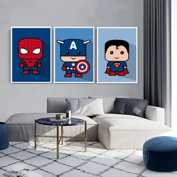 Vingadores da Marvel Cartoon Lona Pinturas de Arte Super-Herói Pôster e Impressão de Cuadros Arte de Parede Imagem para Crianças, Decoração de quartos