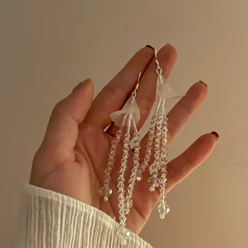 VSnow coreano Verão Medusa Frisado Borla Acrílico Cristal Oscila o Brinco para as Mulheres de Fadas Transparente de Férias a Jóia do Brinco