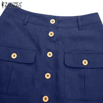 ZANZEA 2021 Moda Longo Mujer Faldas das Mulheres Jeans Azul Saias Femininas Streetwear Botão Inferior Casual de Uma Linha de Saia