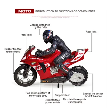 2.4 G RC Controle Remoto da Motocicleta Carro de tração Giroscópio de Auto-Balanceamento de Fantasia Stunt Carro de Esportes Brinquedo de Menino de Presente