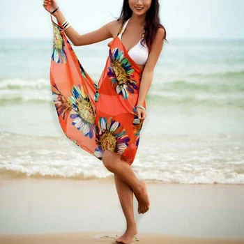 2021 Impresso Cover-ups Sexy Vestido de Praia as Mulheres Halter Funda Chiffon Toalha de Praia de Biquíni Envoltório Pareo Saias Abrir-Volta Swimwear