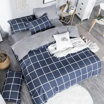 55 simples xadrez faixa conjunto de roupa de cama king queen total de 5 tamanho de roupa de cama 4pcs/conjunto de capa de edredão conjunto de cama de luxo folha de AB lado roupa de cama