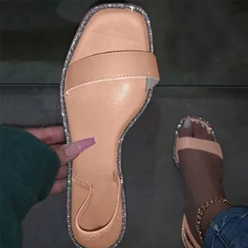 Dedo Do Pé Quadrado Tie Dye Rasteirinha Com Strass Mulheres Sapatos E Bolsas Para Combinar Com O Verão Sandalias Buty Damskie Femmes Sandales
