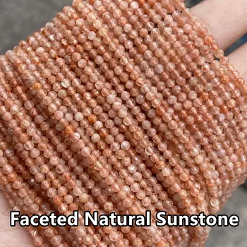 Pedra do sol Natural Facetada Esferas de 3mm de 2,5 mm de Corte Solto Vermelho Ouro Sunstone Miçangas para Fazer Jóias