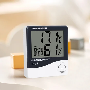 Quarto LCD Digital Termômetro Higrômetro HTC-1 Quarto Temp o Medidor de Umidade Relógio Estação Meteorológica com o Relógio