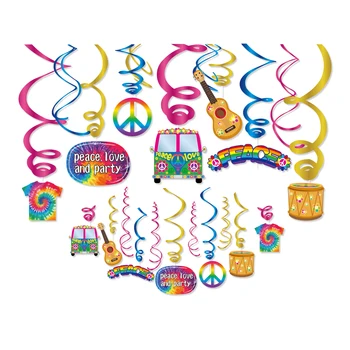 Tie Dye Carnaval de Paz e Amor Tema de Festa Decorações de Parede, de Teto de Suspensão Redemoinhos Espirais para Crianças de Festa de Aniversário