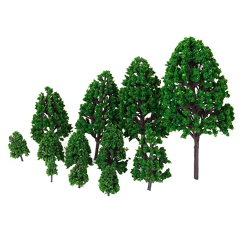 12Pieces Plástico Verde das Árvores Modelo de Trem Ferrovia Parque Jardim Paisagem Paisagem Paisagem DIY Escala 1/50 Árvores Brinquedos