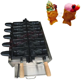 Comercial de sorvete de Peixe Taiyaki Máquina da Non-vara 220V 110V em Forma de Peixe Wafle Cones de Waffle Maker Panela de Ferro Equipamentos de Panificação