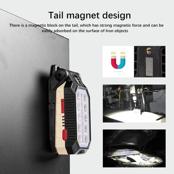 Recarregável USB ESPIGA de Trabalho Portátil Luz de Lanterna LED Ajustável, Impermeável Lanterna de Campismo Ímã Design Alimentado de Exibição