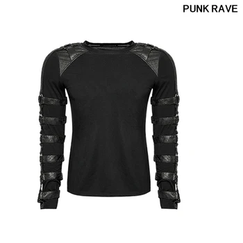 Rock gótico O-Pescoço Personalidade dos Homens de preto, T-shirt Steampunk Homem de Ferro Motocycle Casual street cool T-Shirt Superior Punk Rave T-457