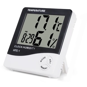 Quarto LCD Digital Termômetro Higrômetro HTC-1 Quarto Temp o Medidor de Umidade Relógio Estação Meteorológica com o Relógio