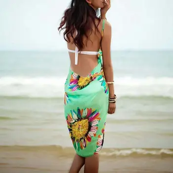 2021 Impresso Cover-ups Sexy Vestido de Praia as Mulheres Halter Funda Chiffon Toalha de Praia de Biquíni Envoltório Pareo Saias Abrir-Volta Swimwear