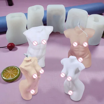 Arte 3D Vela o Corpo do Molde de Cera com Silicone, Moldes Macho e Fêmea Design Fragrância do Sabonete de Chocolate, Decoração do Bolo para Fazer Vela