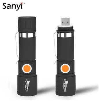 Cauda USB Lanterna Destaque Útil DIODO emissor de luz Poderoso 3 Modos de Mini-Lanterna Impermeável Zoomable Foco Tocha de Carregamento USB de Iluminação