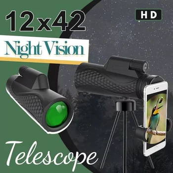 Impermeável 12x42 de Visão Noturna Telescópio Super Telefoto Zoom Telescópio Monocular Em Stock